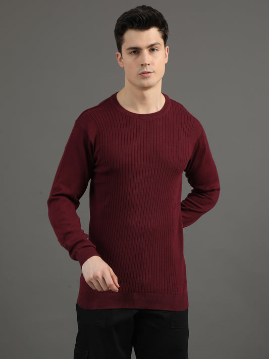 2Dudes Solid Maroon Full Sleeves Collor Neck Cotton T-shirt