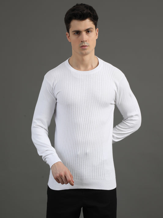 2Dudes Solid White Full Sleeves Round Neck Cotton T-shirt