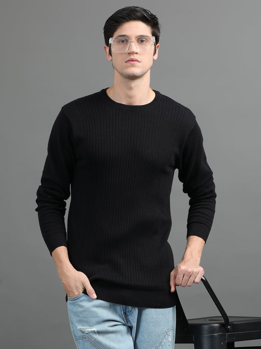 2Dudes Solid Black Full Sleeves Round Neck Cotton T-shirt