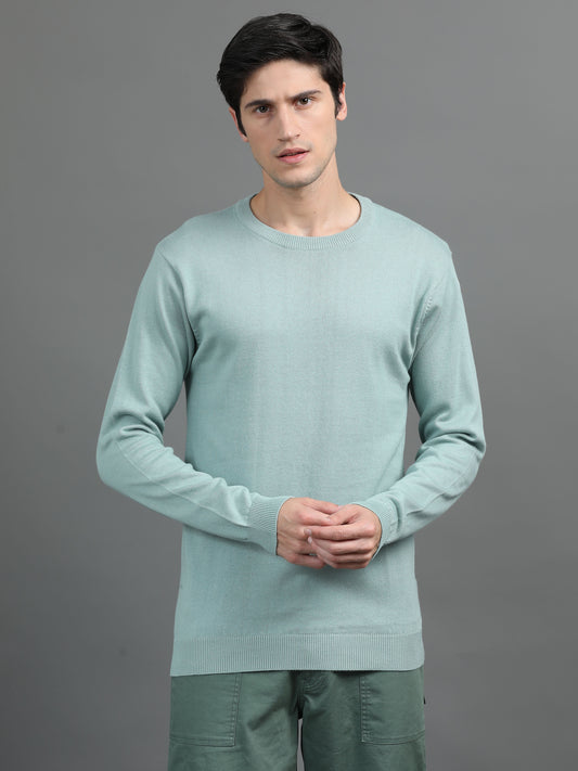 2Dudes Solid Sea Foam Green Full Sleeves Collor Neck Cotton T-shirt