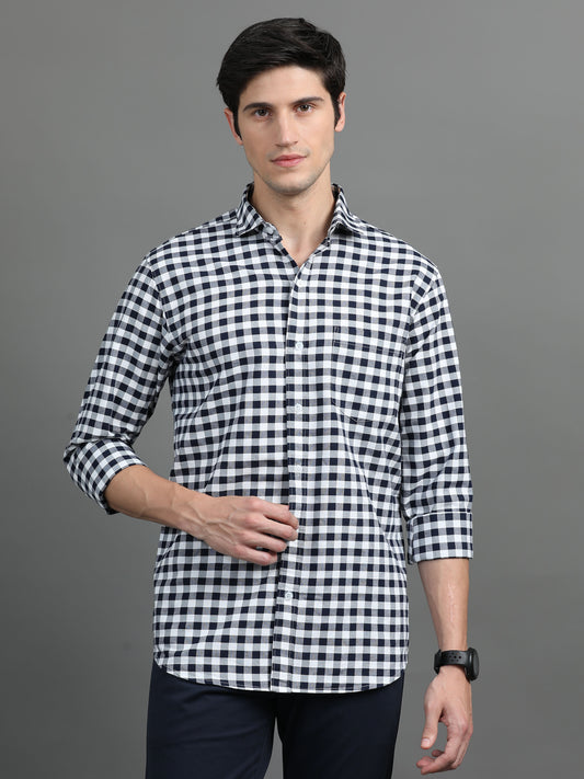 2Dudes Checks Black/White Full Sleeves Collor Neck Cotton Shirt