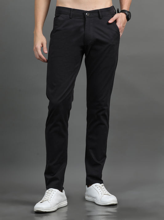2Dudes Solid Black Slim fit Cotton Trouser