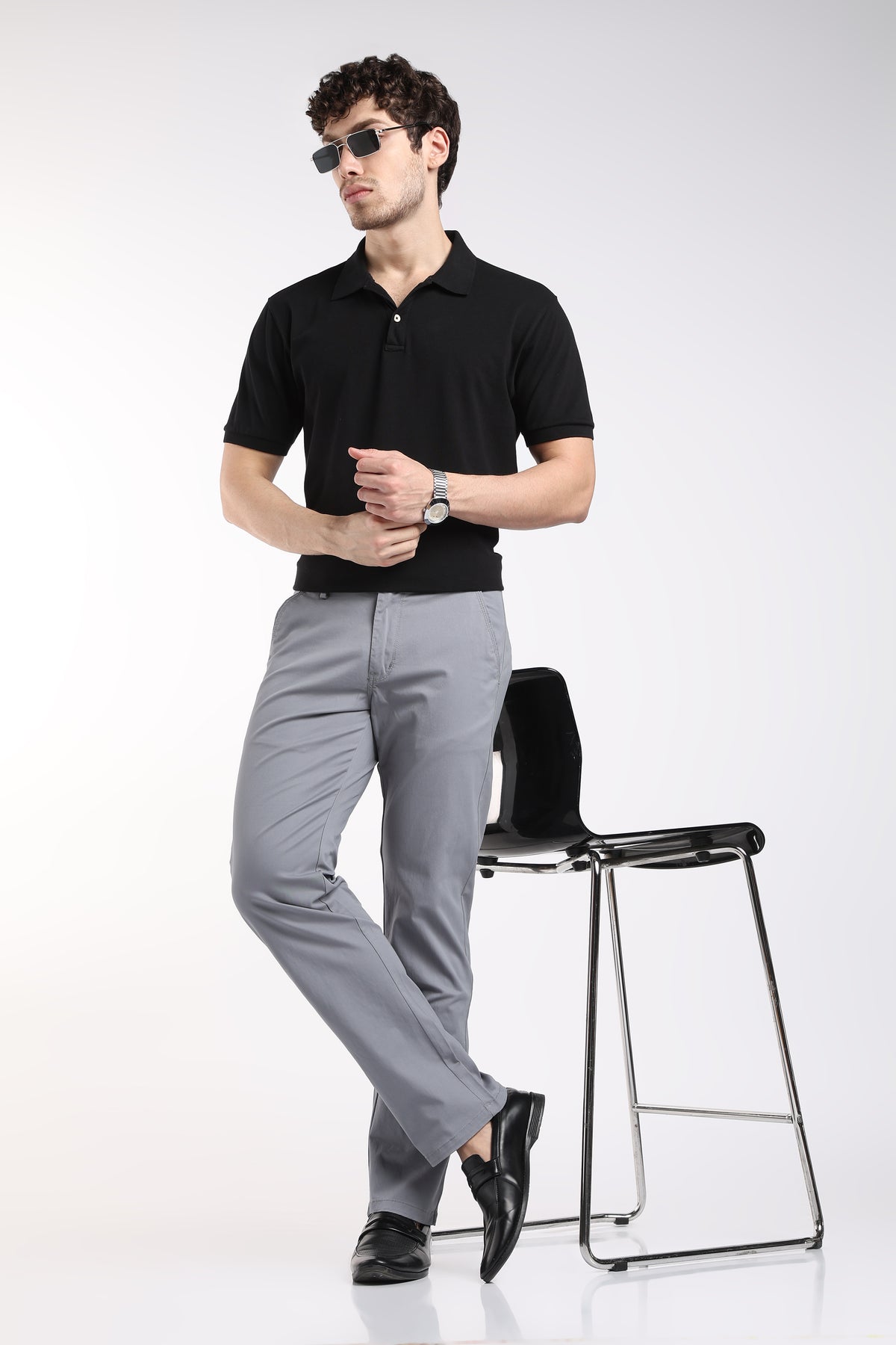 Men's Smoky Blue Cotton Chinos – Brooklyn Fit Straight Leg Trousers | 2dudes