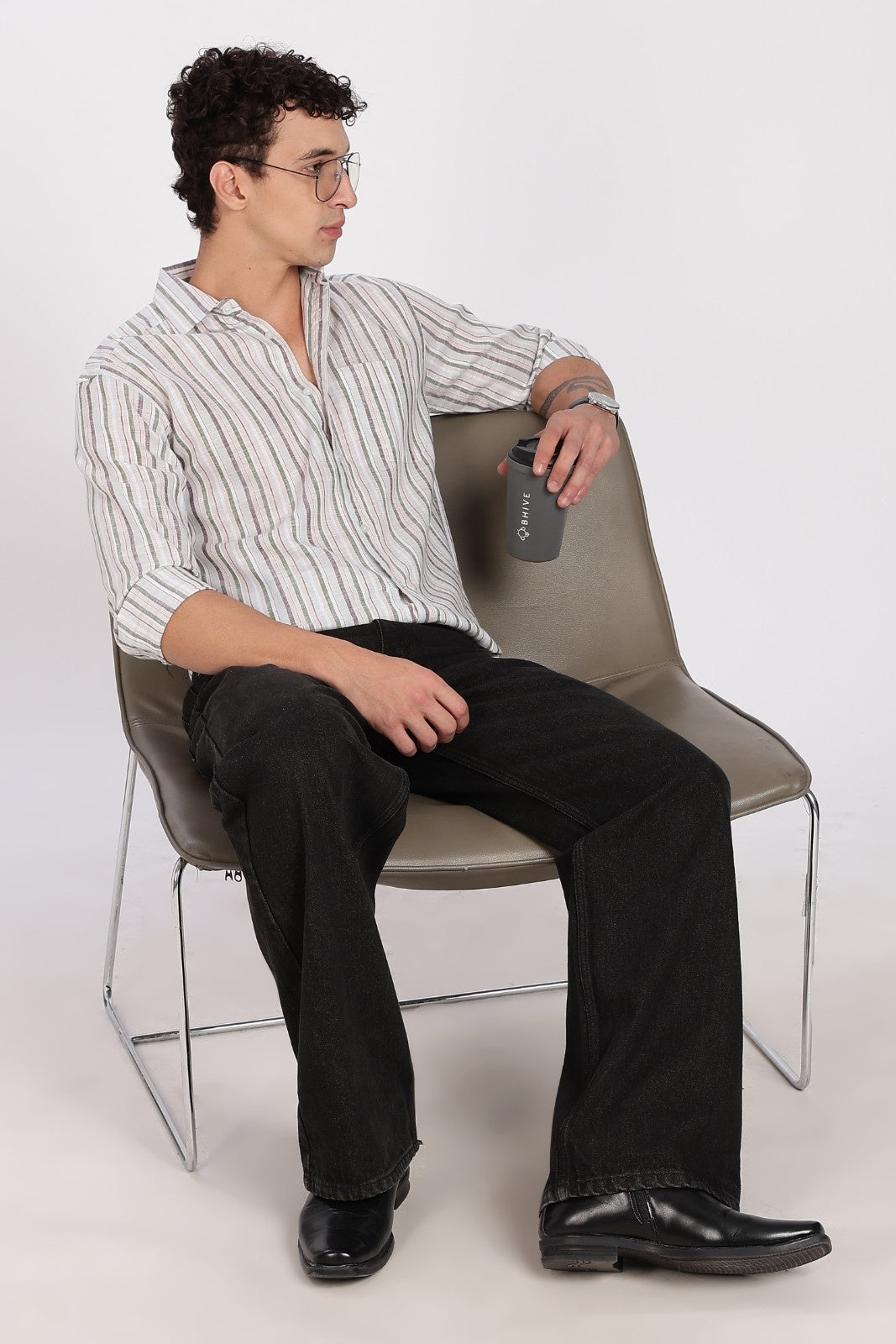 White Multi-Stripe Linen Full Sleeve Shirt