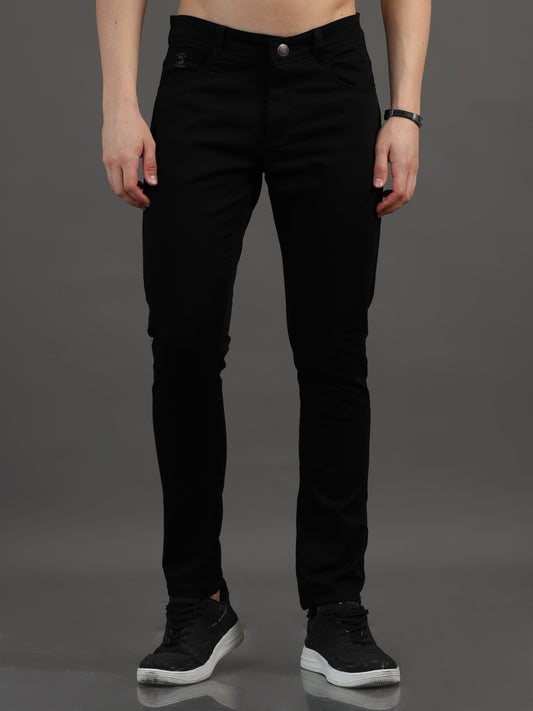 2Dudes Solid Jet Black Slim fit Cotton Jeans