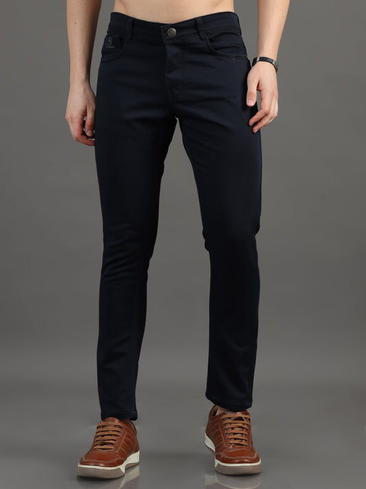 2Dudes Solid Navy Blue Slim fit Cotton Jeans