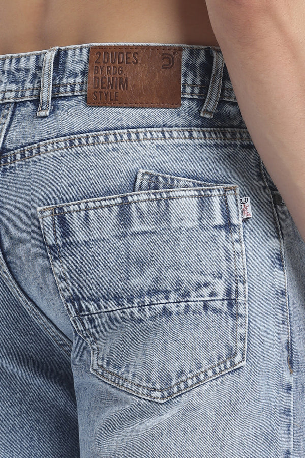 2dudes men's sky blue distressed LA fit jeans – back pocket detail