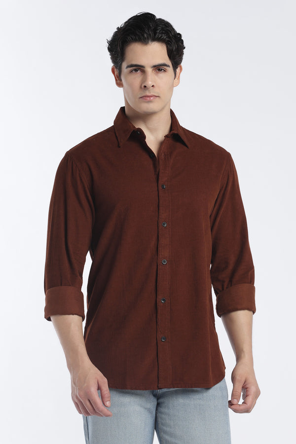 Men's Brown Corduroy Shirt – Full Sleeve Regular Fit | 2dudes
