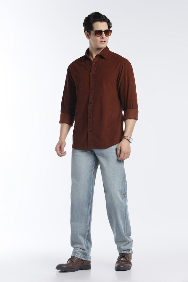 Men's Brown Corduroy Shirt – Full Sleeve Regular Fit | 2dudes