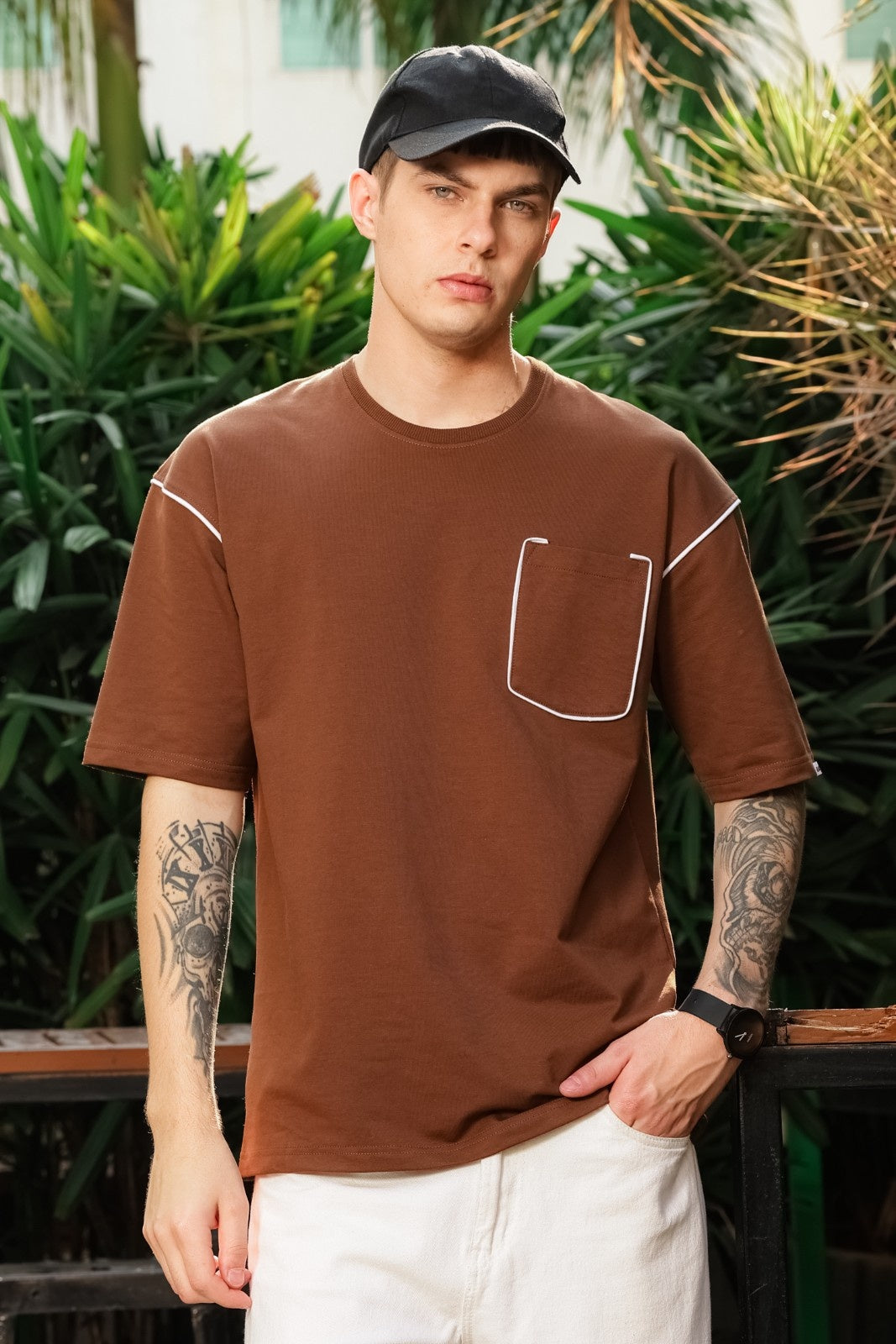 Brown Oversized Pocket Tee