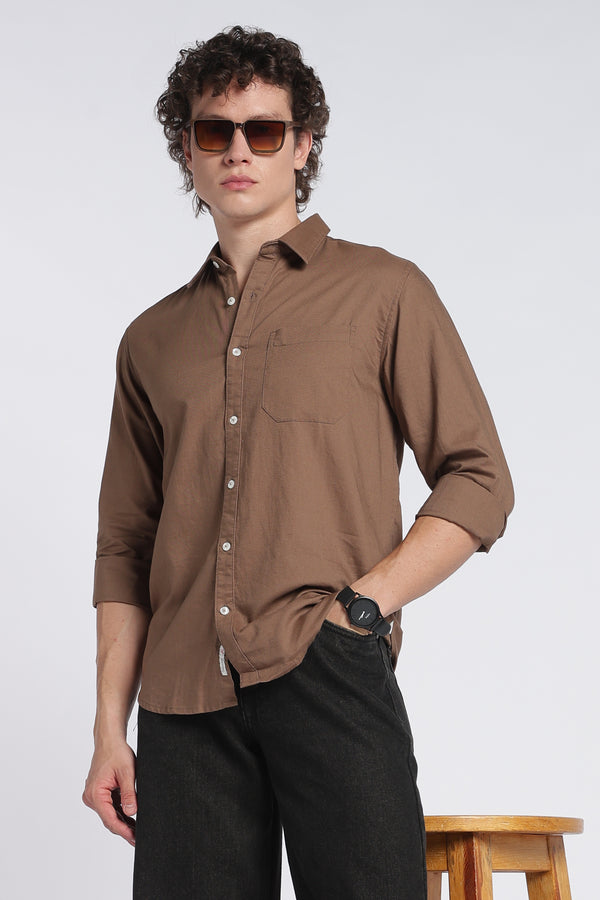 Men's Dark Brown Oxford Shirt – Full Sleeve Regular Fit Cotton Shirt | 2dudes