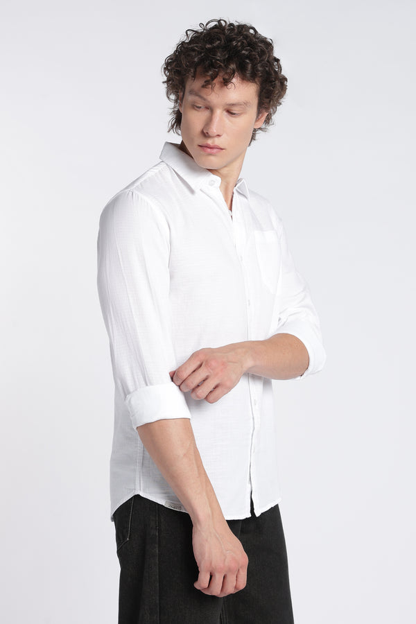 Men's White Double Cloth Shirt – Full Sleeve Regular Fit Cotton Shirt | 2dudes