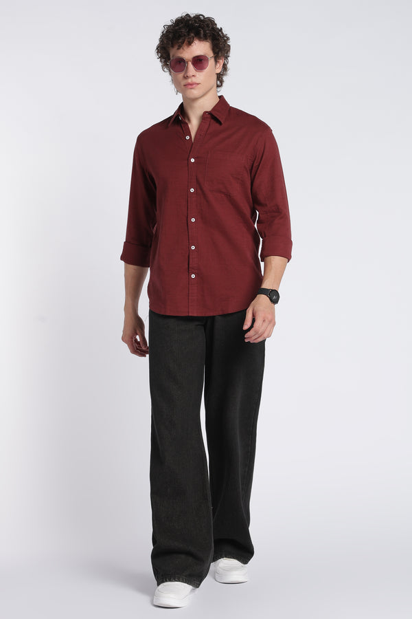 Men's Maroon Double Cloth Shirt – Full Sleeve Regular Fit Cotton Shirt | 2dudes