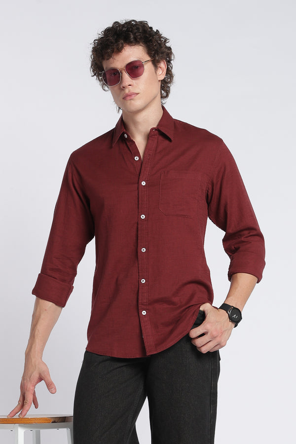 Men's Maroon Double Cloth Shirt – Full Sleeve Regular Fit Cotton Shirt | 2dudes