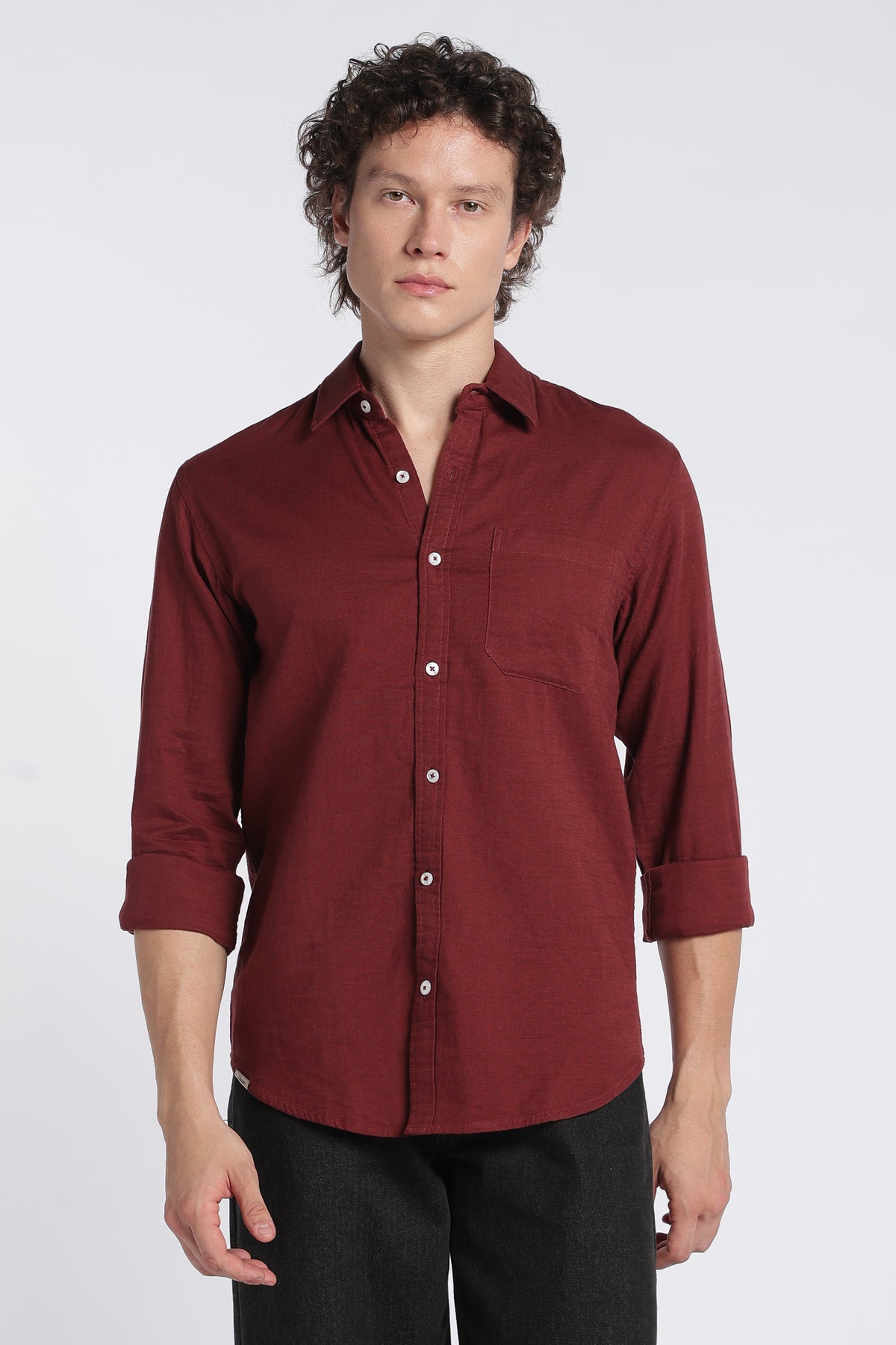 Men's Maroon Double Cloth Shirt – Full Sleeve Regular Fit Cotton Shirt | 2dudes