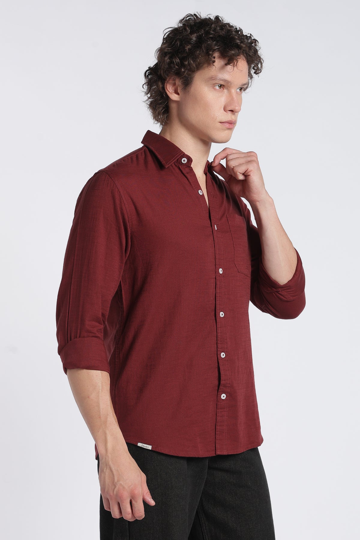 Men's Maroon Double Cloth Shirt – Full Sleeve Regular Fit Cotton Shirt | 2dudes