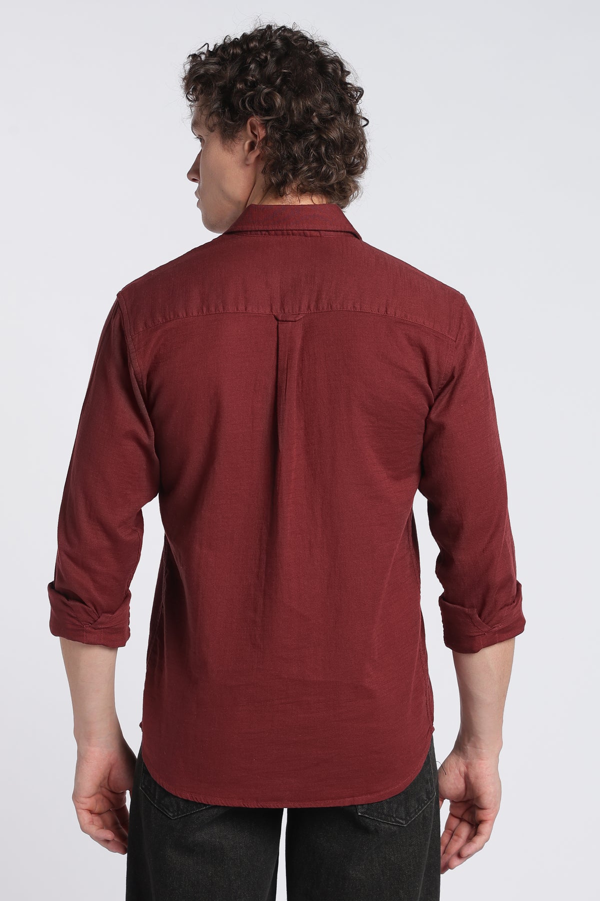 Men's Maroon Double Cloth Shirt – Full Sleeve Regular Fit Cotton Shirt | 2dudes