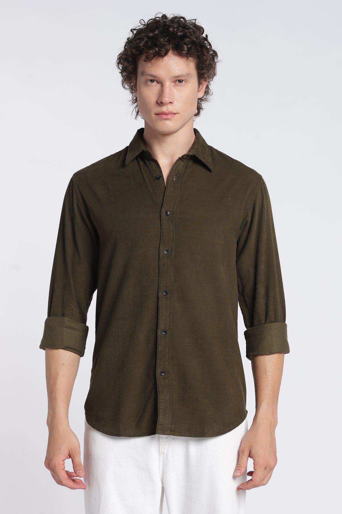 Men's Olive Corduroy Shirt – Full Sleeve Regular Fit Cotton Shirt | 2dudes