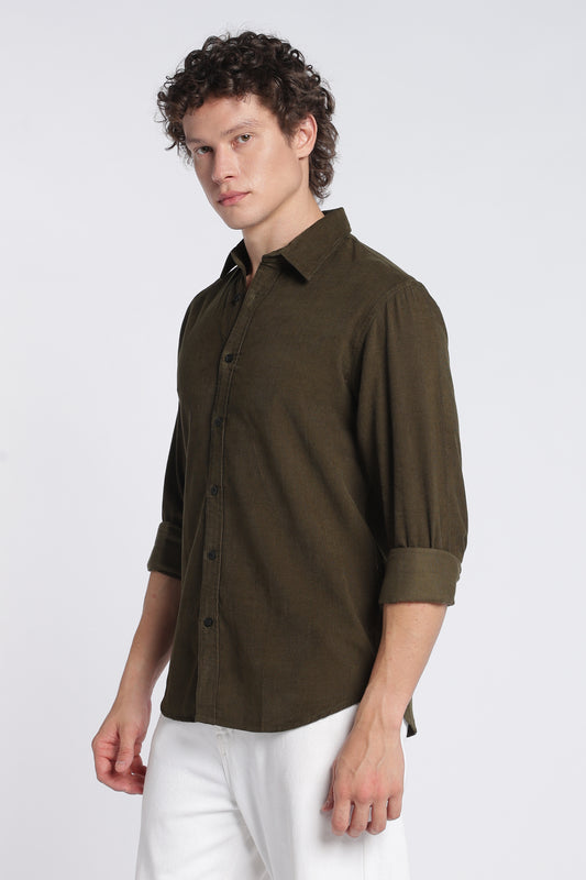 Men's Olive Corduroy Shirt – Full Sleeve Regular Fit Cotton Shirt | 2dudes