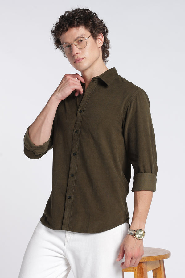 Men's Olive Corduroy Shirt – Full Sleeve Regular Fit Cotton Shirt | 2dudes