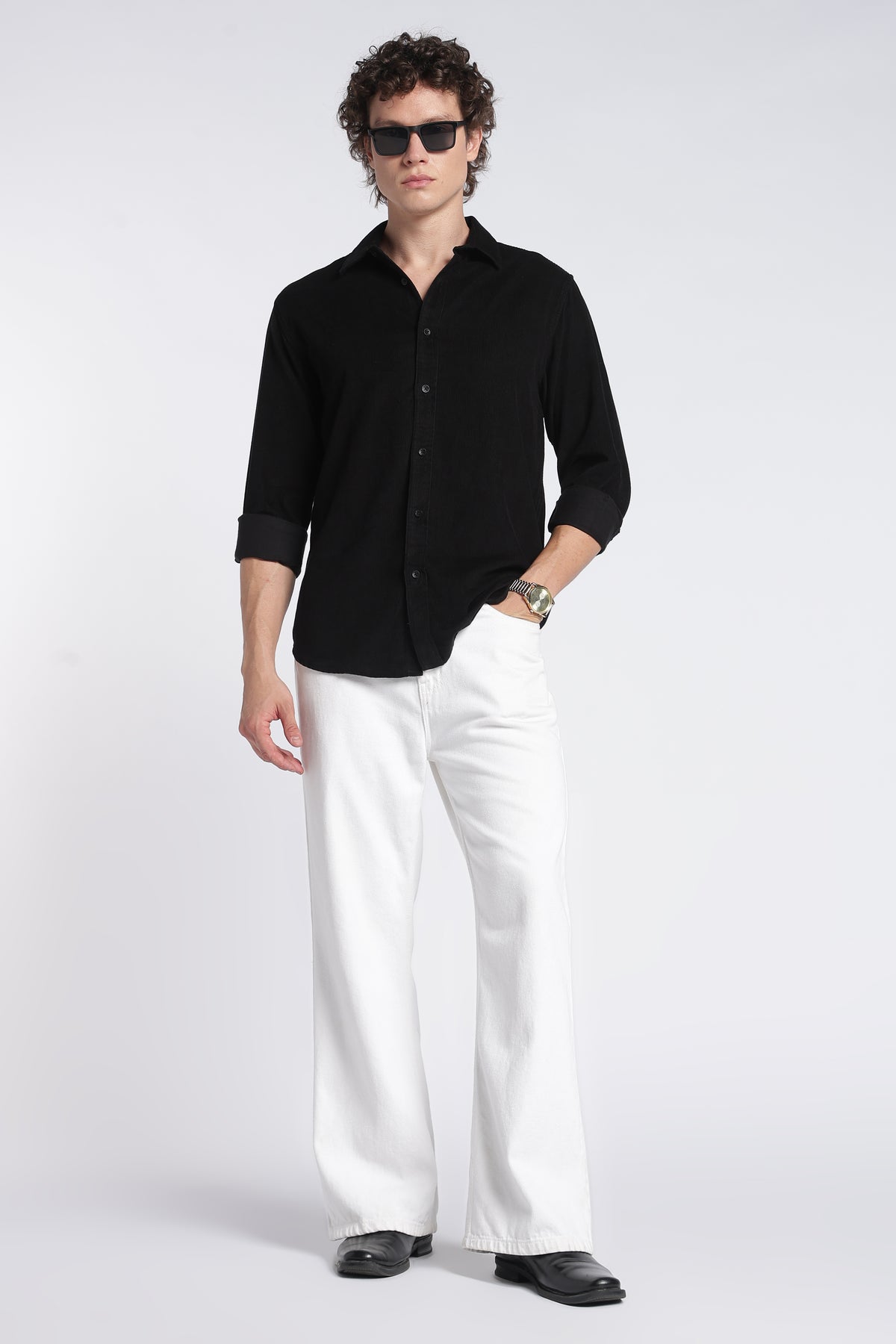 Men's Black Corduroy Shirt – Full Sleeve Regular Fit Cotton Shirt | 2dudes