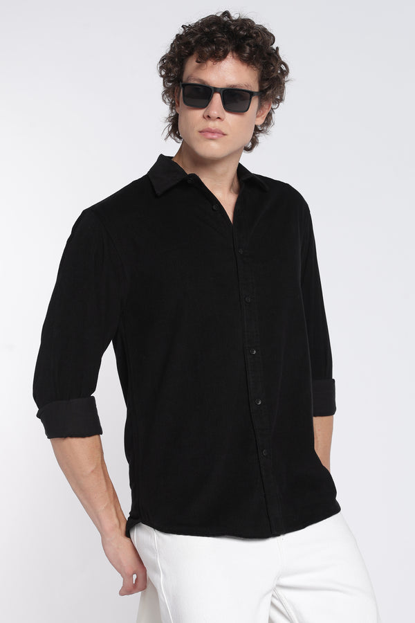 Men's Black Corduroy Shirt – Full Sleeve Regular Fit Cotton Shirt | 2dudes