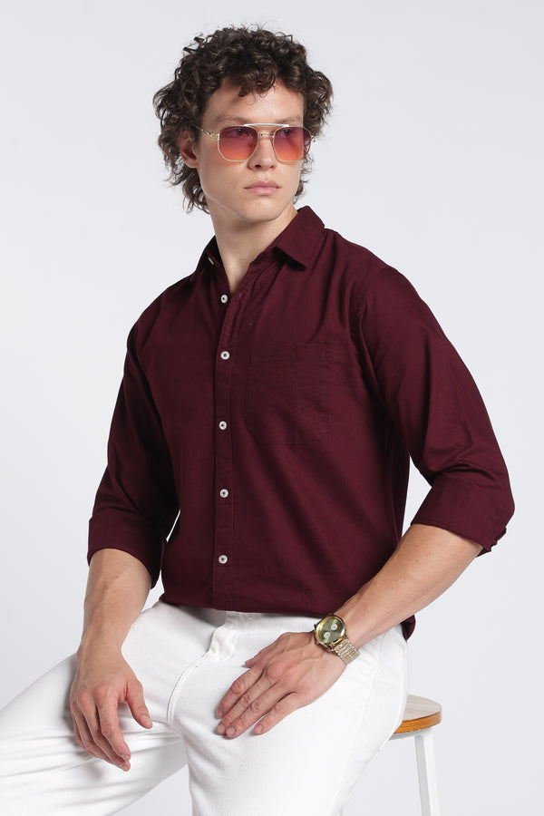 Men's Maroon Oxford Shirt – Full Sleeve Regular Fit Cotton Shirt | 2dudes