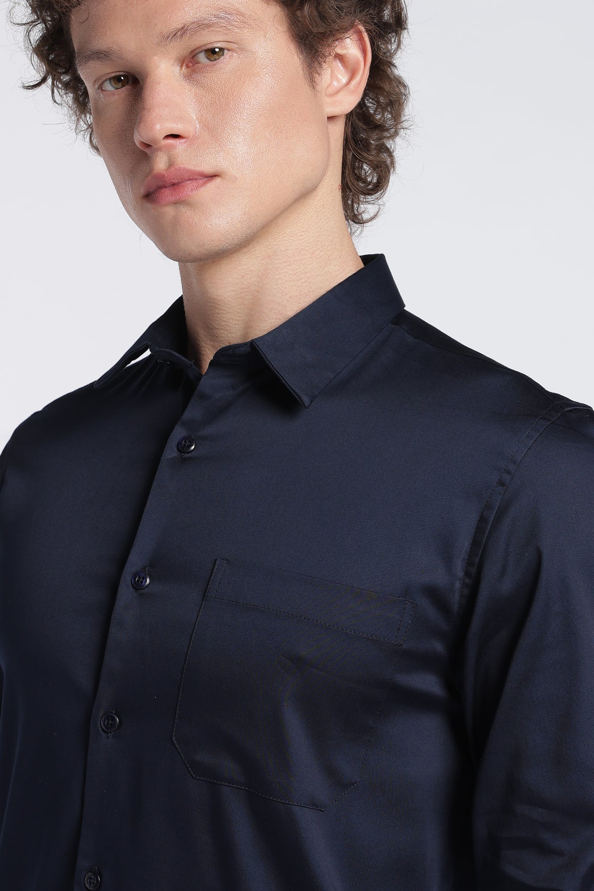 Men's Navy Satin Shirt – Full Sleeve Regular Fit Stretch Shirt | 2dudes