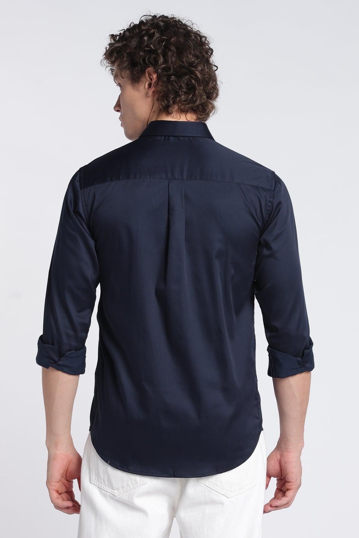 Men's Navy Satin Shirt – Full Sleeve Regular Fit Stretch Shirt | 2dudes
