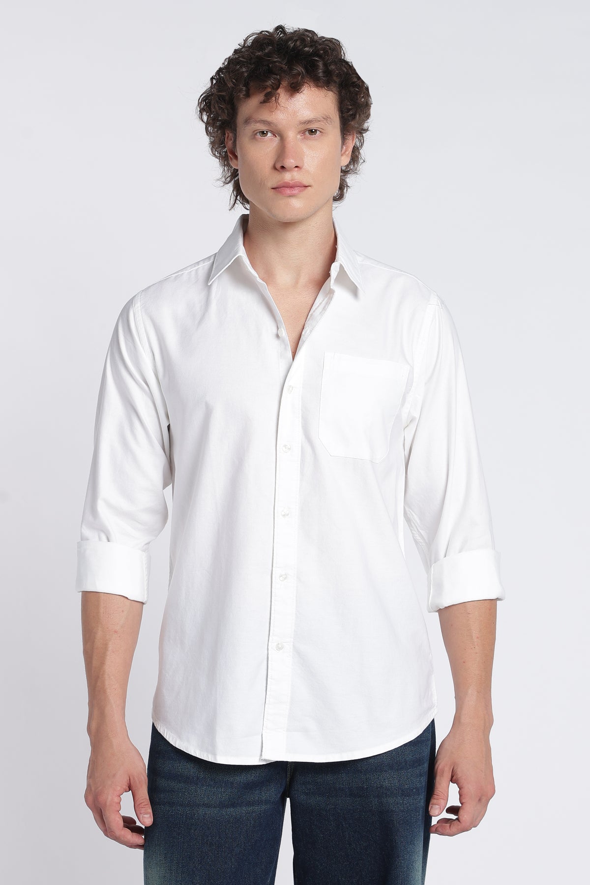 Men's White Oxford Shirt – Full Sleeve Regular Fit Cotton Shirt | 2dudes