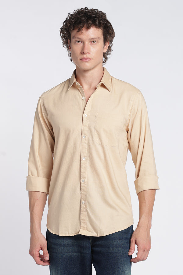 2DUDES Men's Light Brown Oxford Shirt - Regular Fit