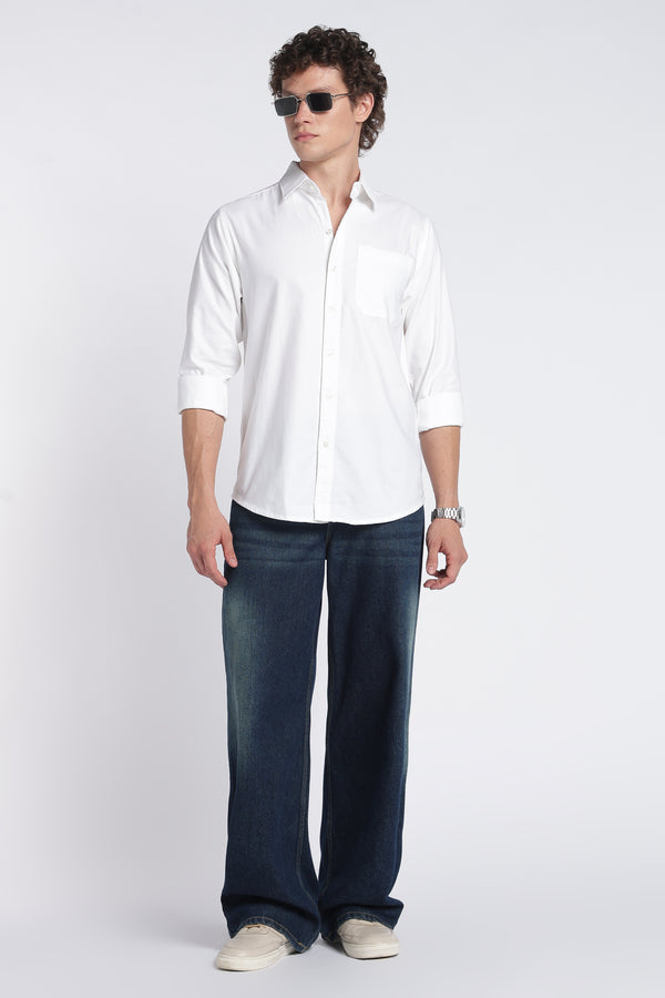 Men's White Oxford Shirt – Full Sleeve Regular Fit Cotton Shirt | 2dudes