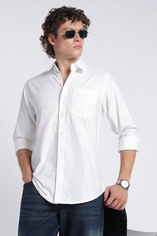 Men's White Oxford Shirt – Full Sleeve Regular Fit Cotton Shirt | 2dudes