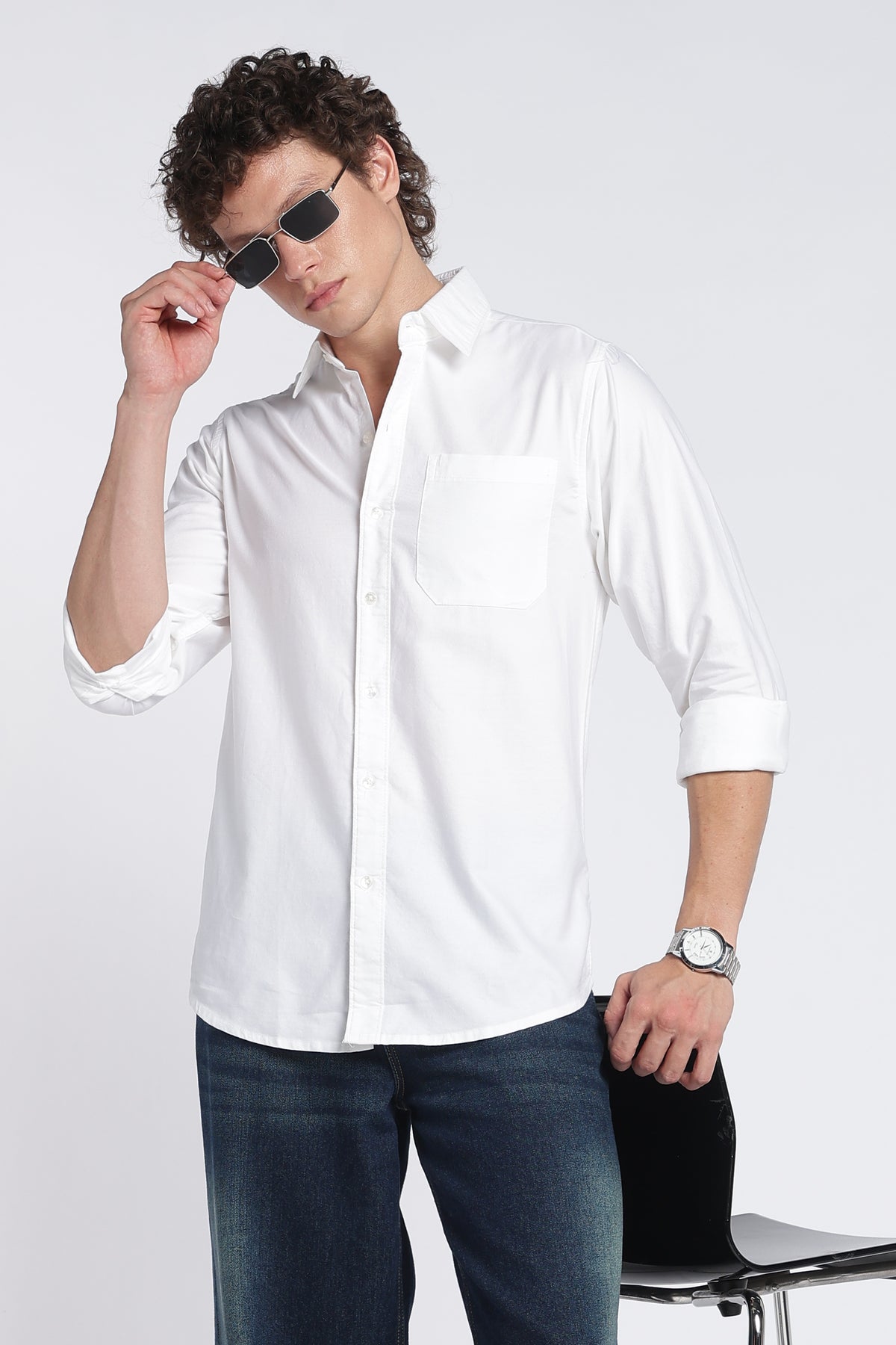 Men's White Oxford Shirt – Full Sleeve Regular Fit Cotton Shirt | 2dudes