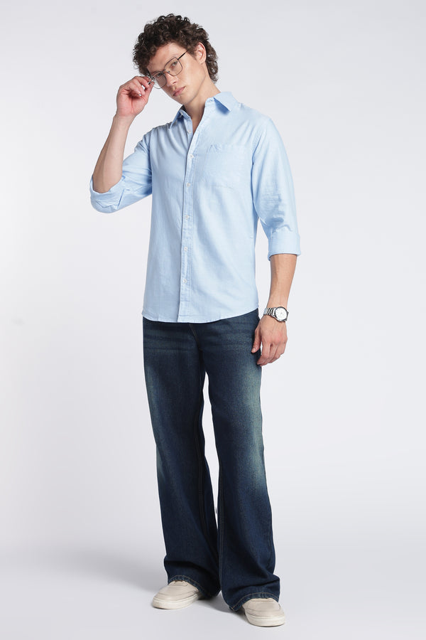 Men's Sky Blue Oxford Shirt – Full Sleeve Regular Fit Cotton Shirt | 2dudes