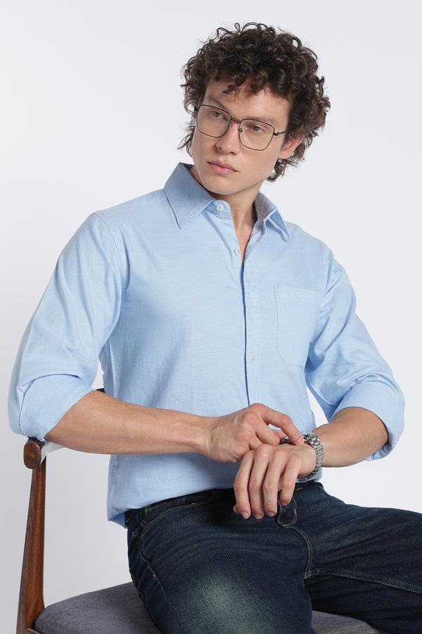Men's Sky Blue Oxford Shirt – Full Sleeve Regular Fit Cotton Shirt | 2dudes