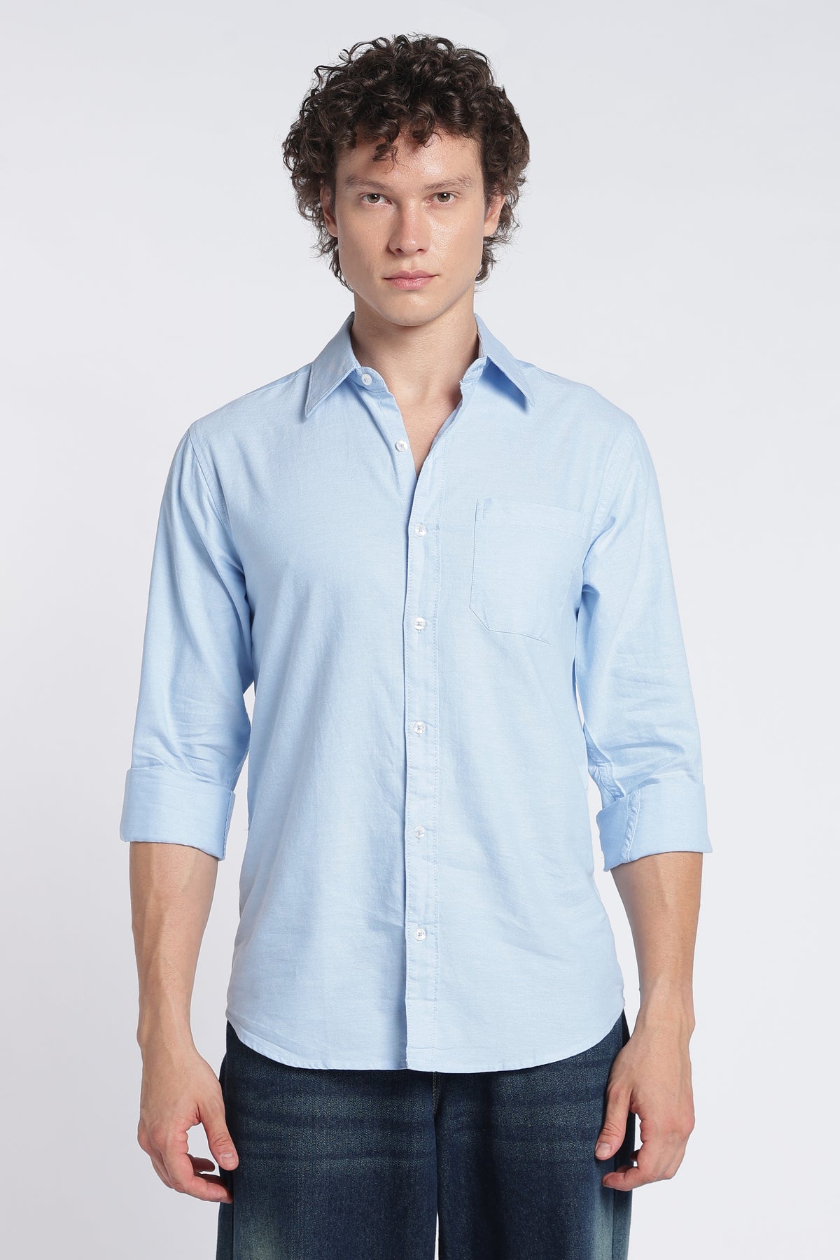 Men's Sky Blue Oxford Shirt – Full Sleeve Regular Fit Cotton Shirt | 2dudes
