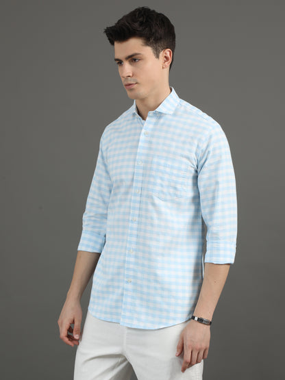 2Dudes Checks Light Blue Full Sleeves Collor Neck Cotton Shirt