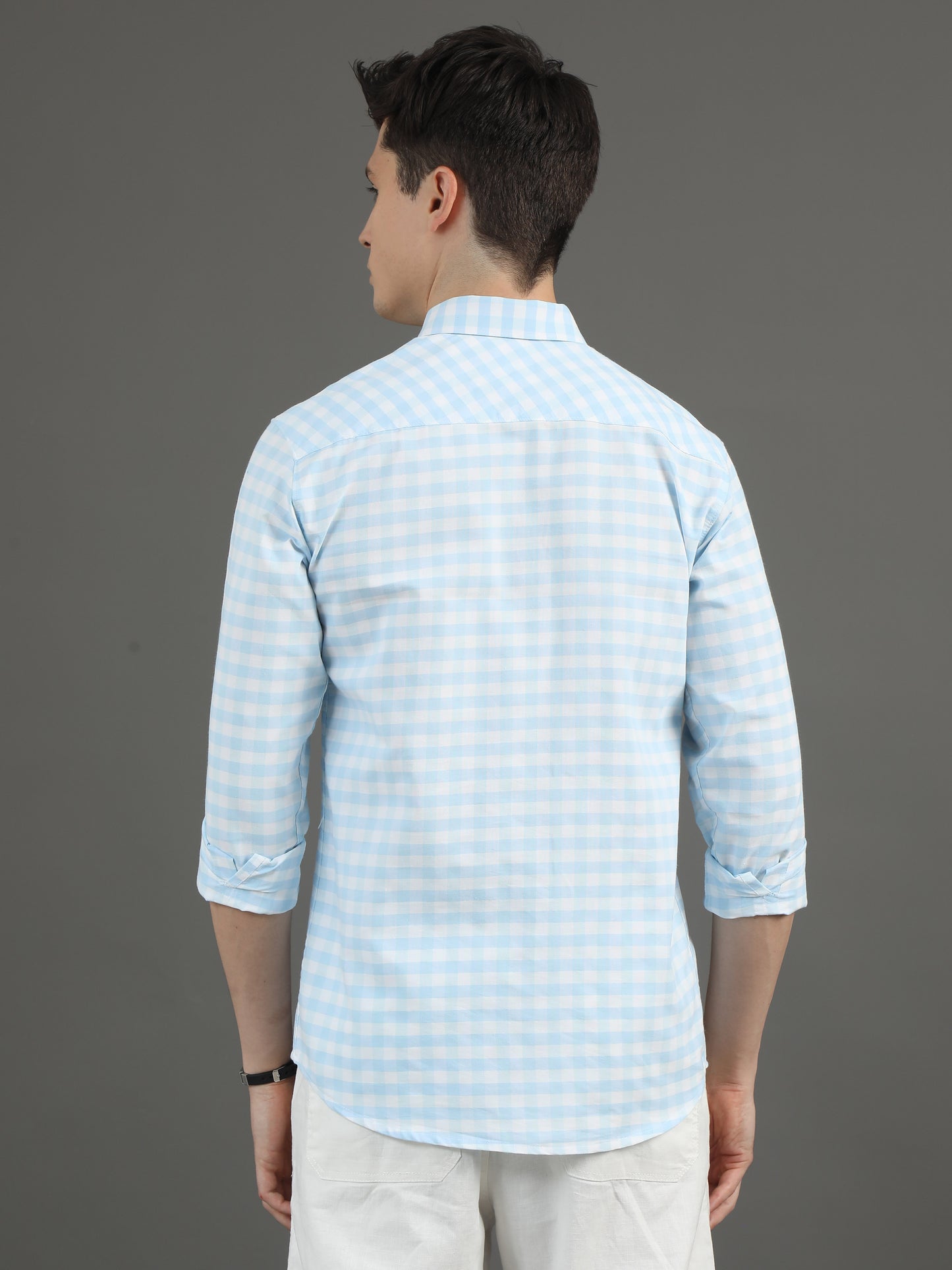 2Dudes Checks Light Blue Full Sleeves Collor Neck Cotton Shirt