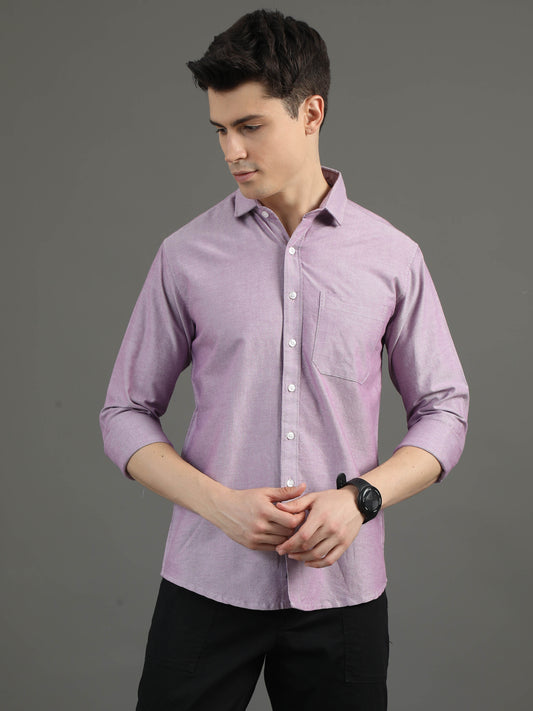 2Dudes Solid Dusty Purple Full Sleeves Collor Neck Cotton Shirt
