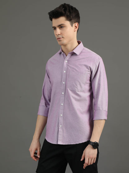 2Dudes Solid Dusty Purple Full Sleeves Collor Neck Cotton Shirt