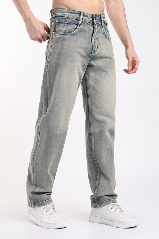 Men's Dusty Blue LA Fit Jeans – Relaxed Straight Leg Vintage Wash Denim | 2dudes