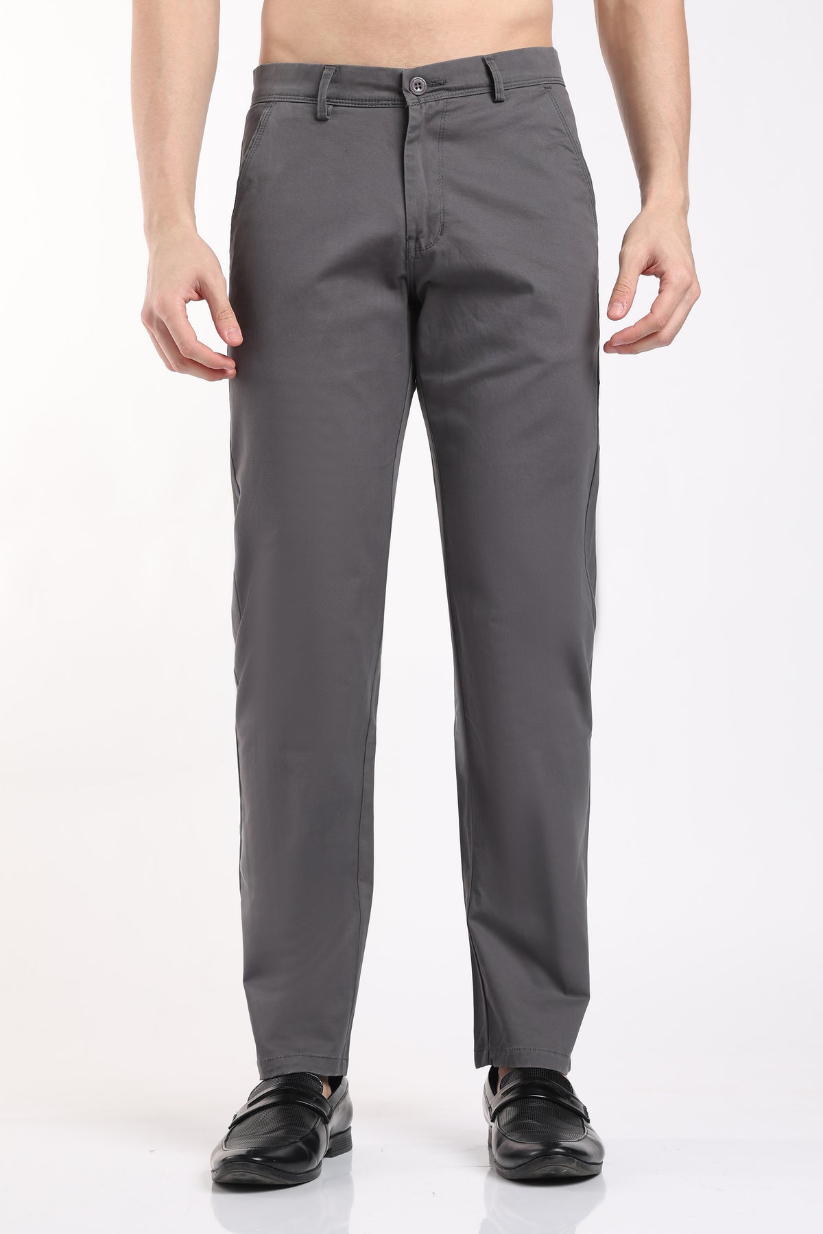 Men's Thunder Grey Cotton Chinos – Brooklyn Fit Straight Leg Trousers | 2dudes