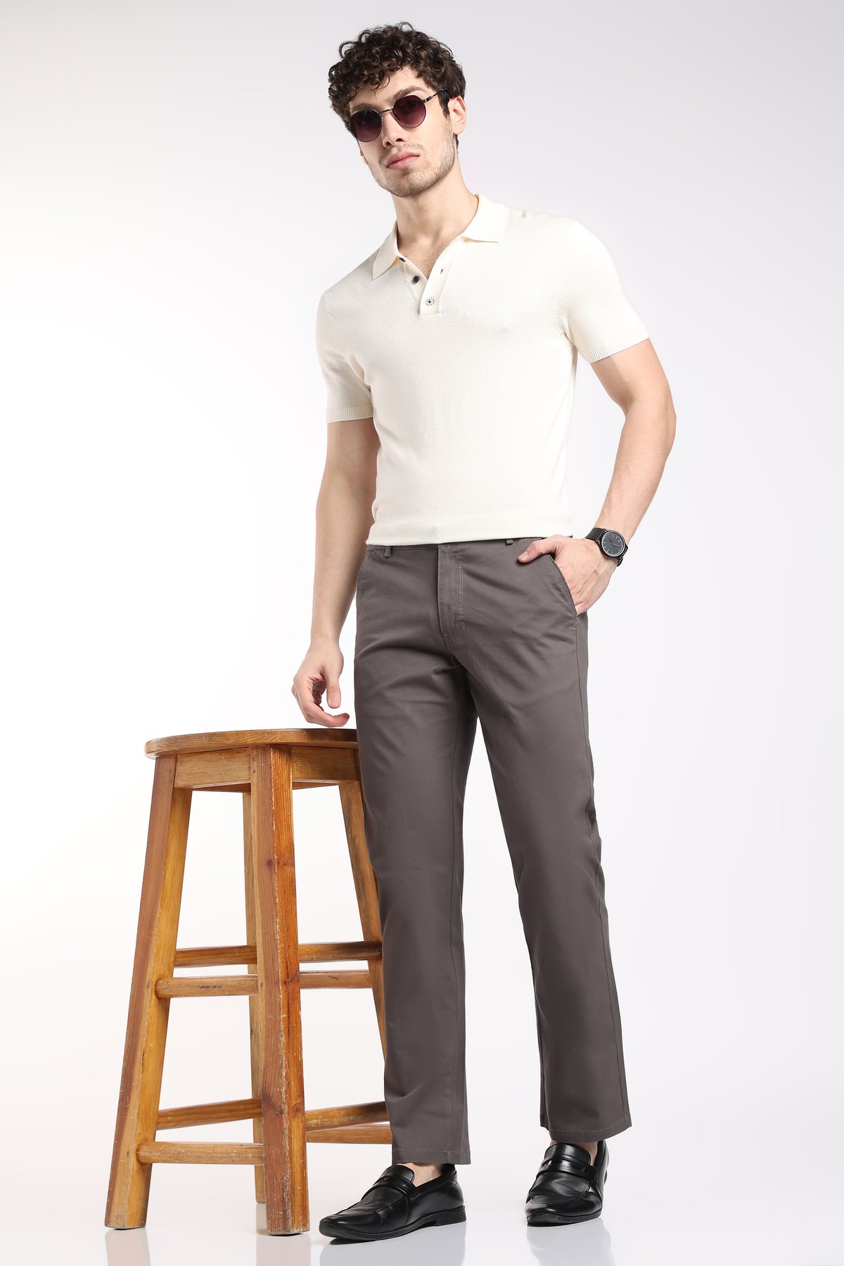 Men's Dark Grey Cotton Chinos – Brooklyn Fit Straight Leg Trousers | 2dudes