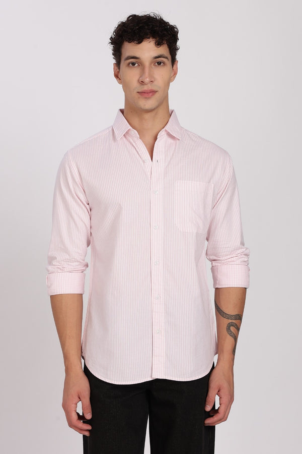 Blush Pink Pinstripe Full Sleeve Shirt