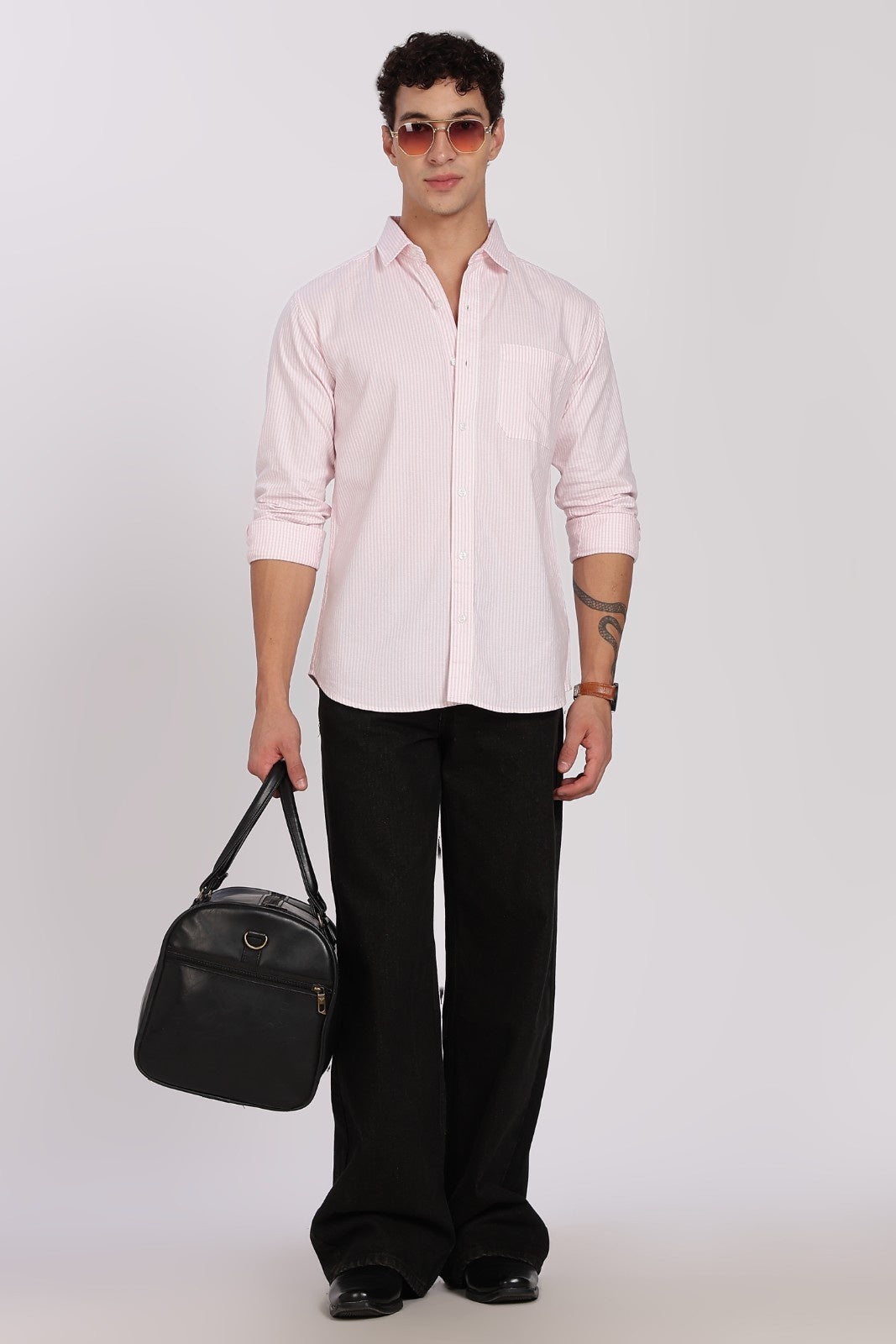 Blush Pink Pinstripe Full Sleeve Shirt