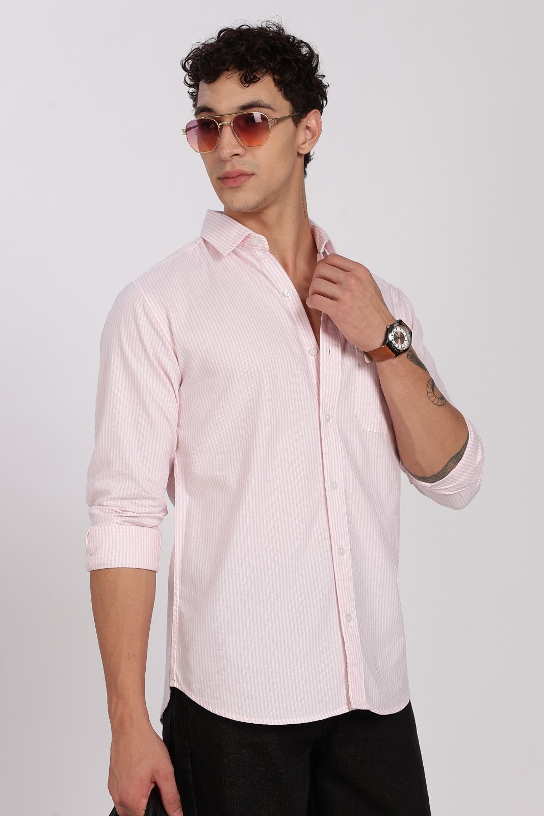 Blush Pink Pinstripe Full Sleeve Shirt