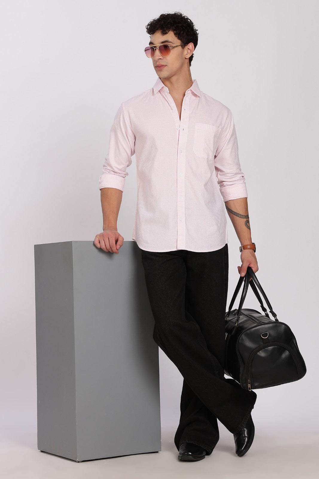 Blush Pink Pinstripe Full Sleeve Shirt