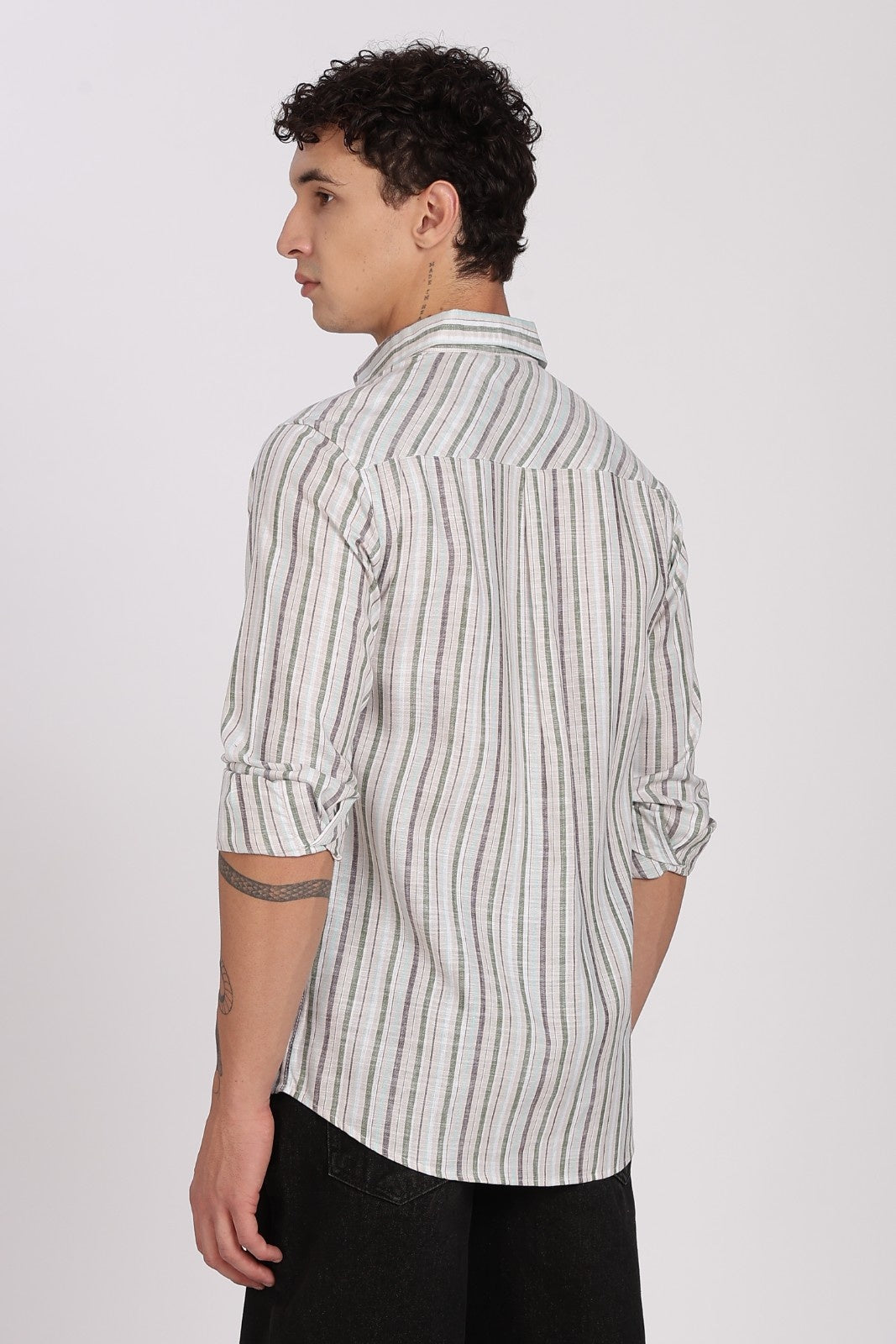 White Multi-Stripe Linen Full Sleeve Shirt