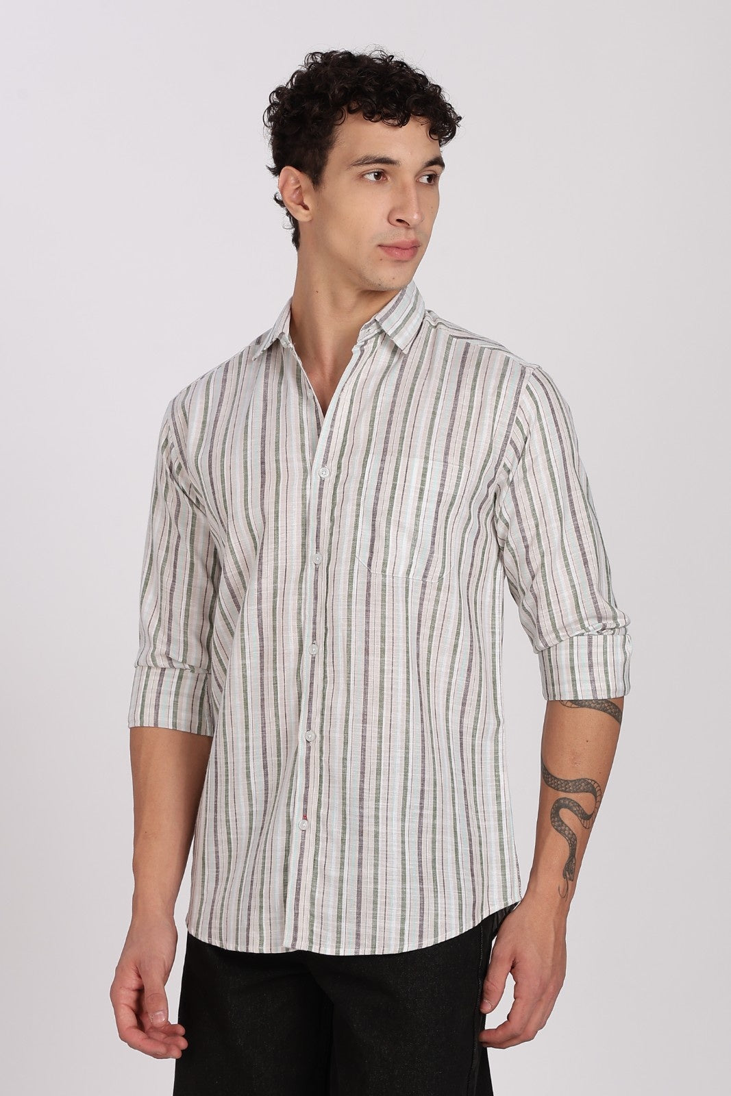 White Multi-Stripe Linen Full Sleeve Shirt